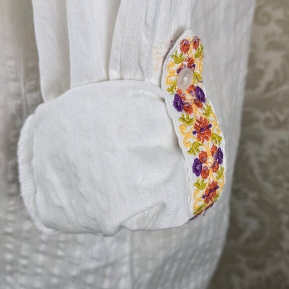 Style & Co Size Small White Cotton Tunic Embroidered Floral Roll Tab Sleeves - Picture 6 of 12